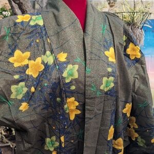 Vintage Metallic Print Kimono